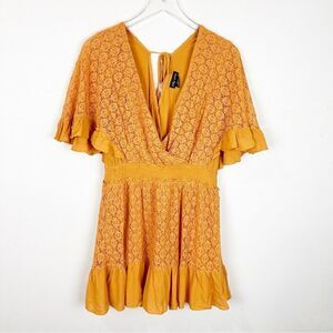 City Chic Yellow Lace Floral V-Neck Dress Size 12